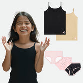 'Mira' Girls Camisole I Breathable 4-Way Stretch Premium Cotton I Full Coverage I 4-10 Years & Brief Bundle