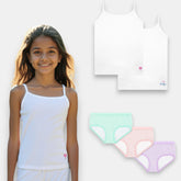 'Mira' Girls Beginner Camisole | Premium Cotton | Full Coverage | Comfort Fit | 4-10 Years & Multi striped Brief Bundle