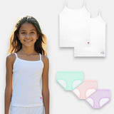 'Mira' Girls Beginner Camisole | Premium Cotton | Full Coverage | Comfort Fit | 4-10 Years & Multi striped Brief Bundle
