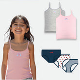 'Mira' Girls Beginner Camisole I Breathable 4-Way Stretch Premium Cotton I Full Coverage I 4-10 Years & Berry Blast Brief Bundle