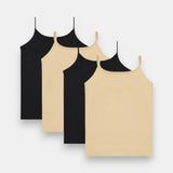Super Saver 'Maya' Girls Camisole 4 Pack I Non Padded I In-built Bra I Breathable 4-Way Stretch Premium Cotton I Full Coverage I 8-16 Years